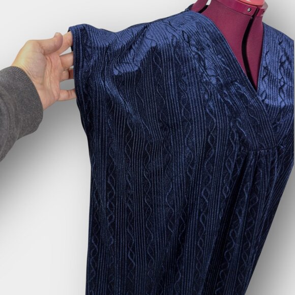 Vanity Fair One Size Blue Velour Caftan Long Kimono Sleeve V Neck Textured Maxi - Picture 7 of 8